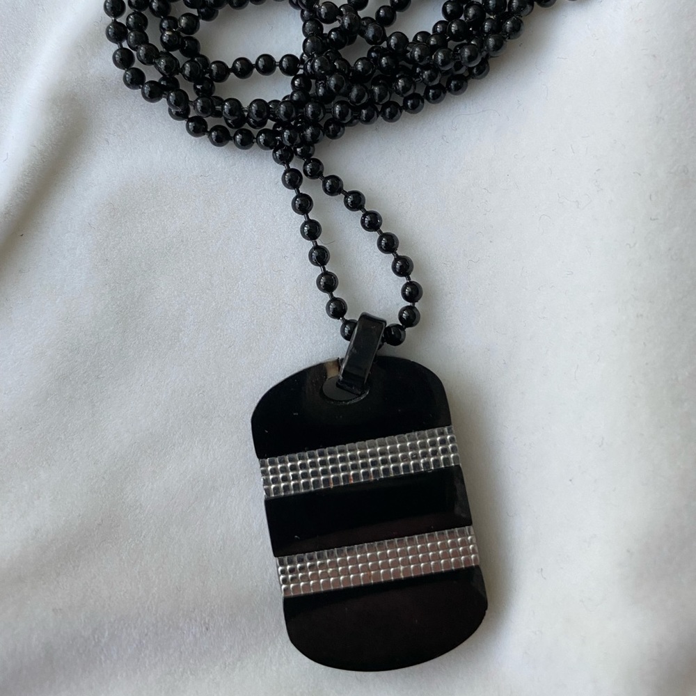 Men’s Stainless Steel Black Dog Tag Pendant